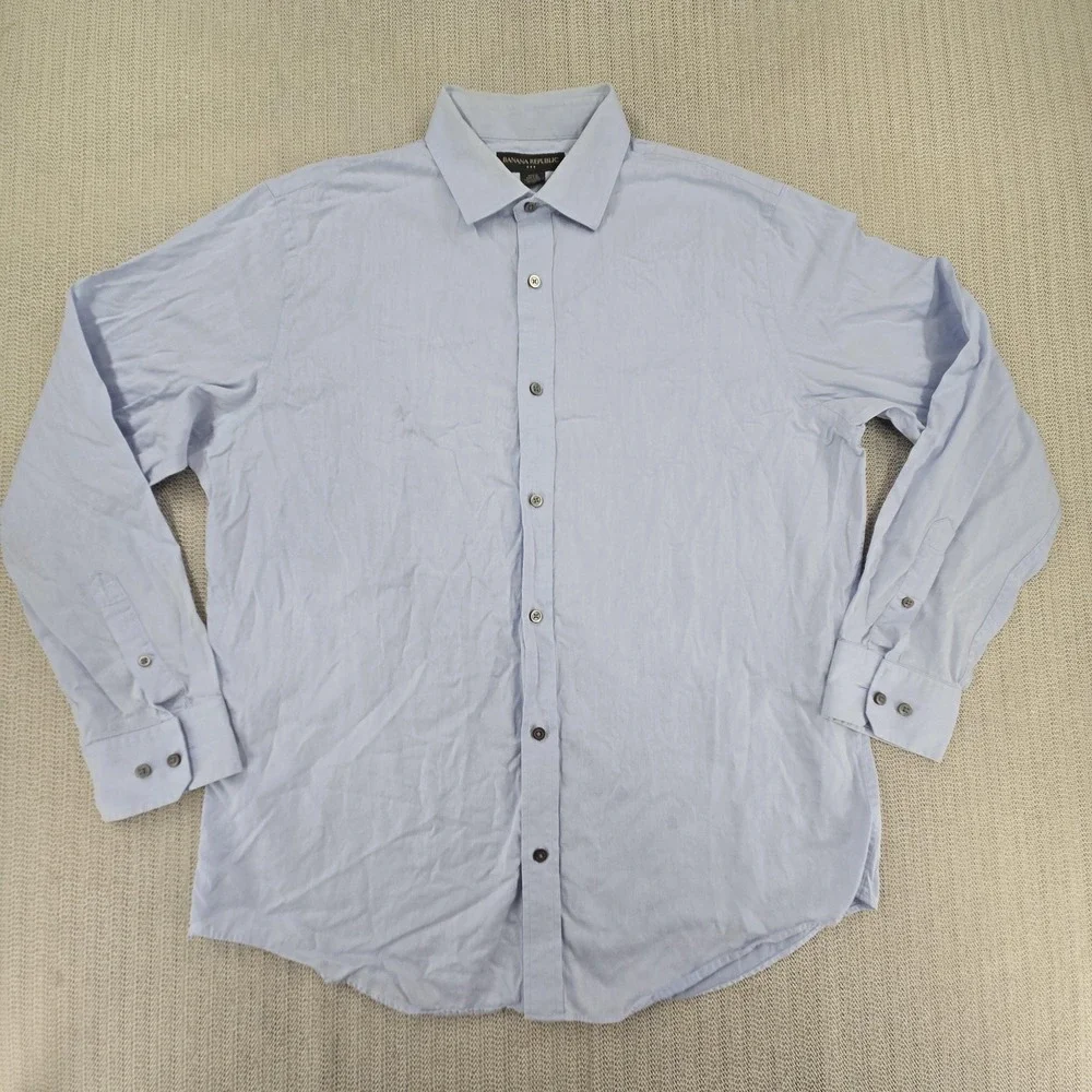 Banana Republic Shirt Mens XL Blue Herringbone Long Sleeve Dress Button Up